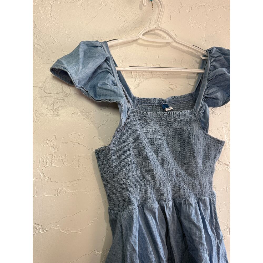 Old Navy chambray smocked babydoll ruffle flutter sleeve dress womens medium - Picture 4 of 9